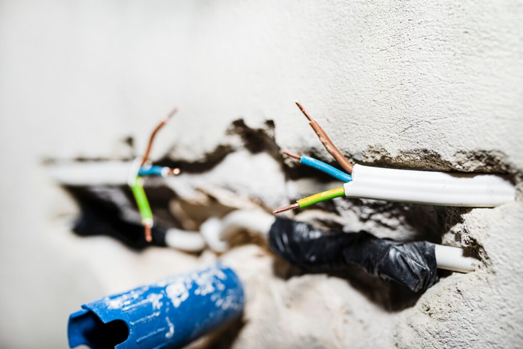 broken wires in a wall